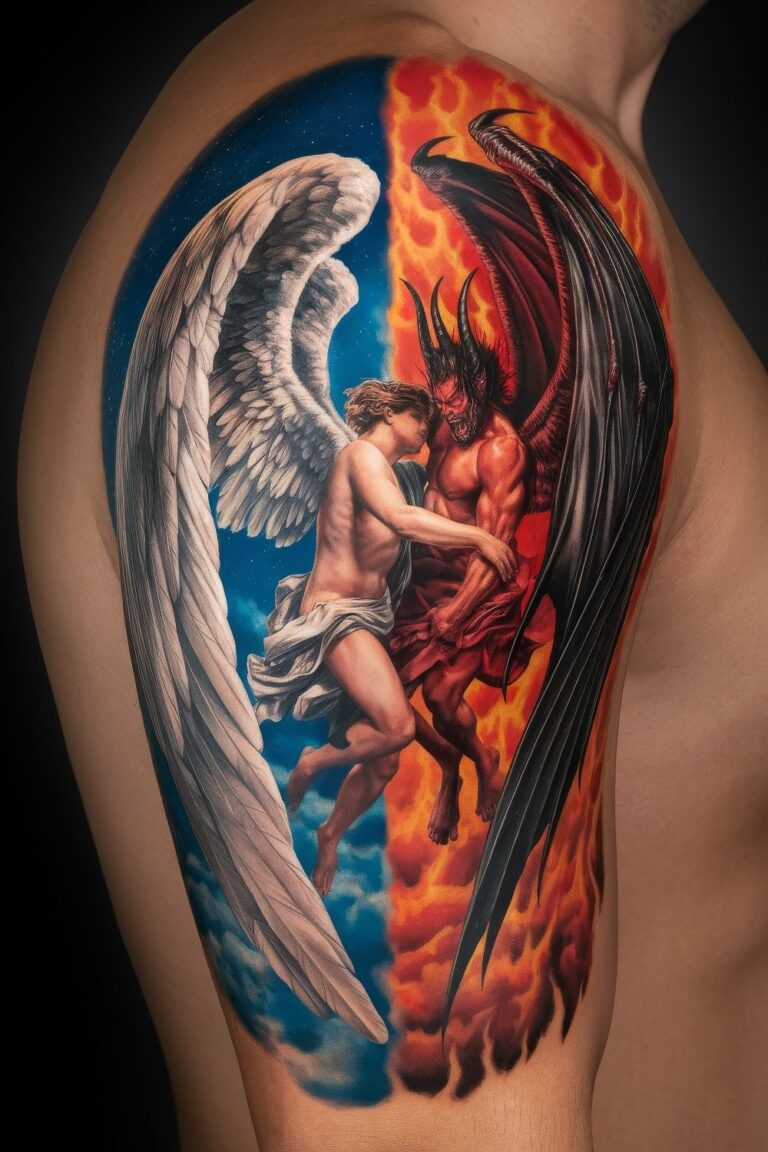 18 Captivating Demon Angel Tattoo Design Ideas – Skin And Needle